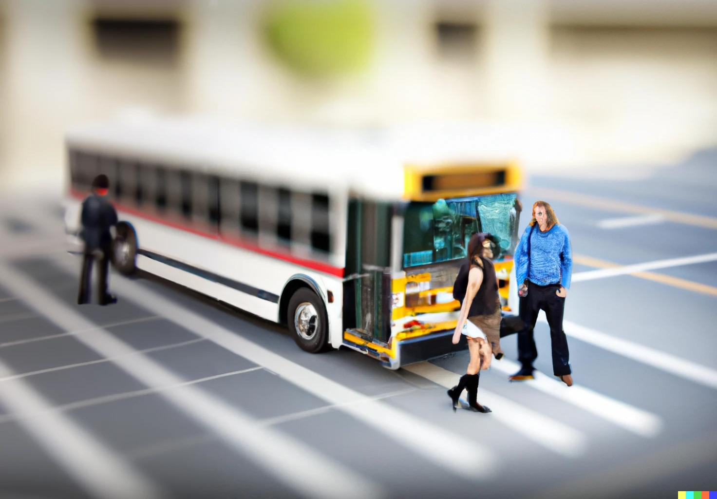 Facteur de bus  le nombre de personnes qui doivent être heurtées par un bus avant que votre projet ne soit complètement condamné (Fitzpatrick & Collins-Sussman, 2012). « Male and Female software engineers in front of a bus at a crosswalk, flat lighting, tilt shift photography » par Cris × DALL·E